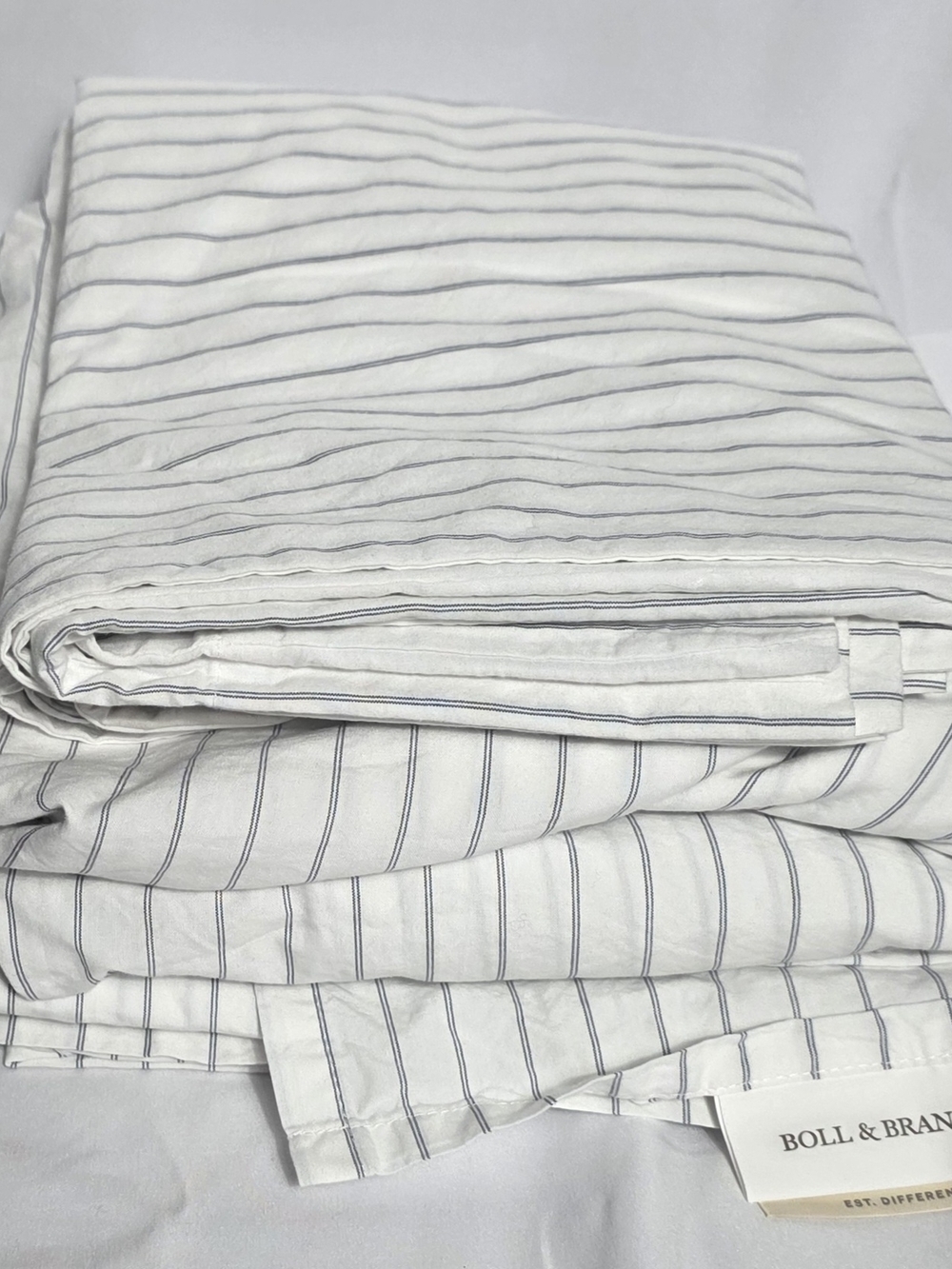 Boll And Branch Percale Hemmed Pewter Striped Sheet Set, Full Sized